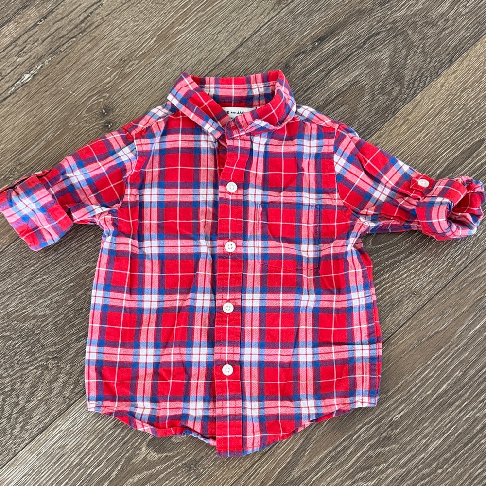 Janie and Jack Red and Blue Plaid Button Down Shirt